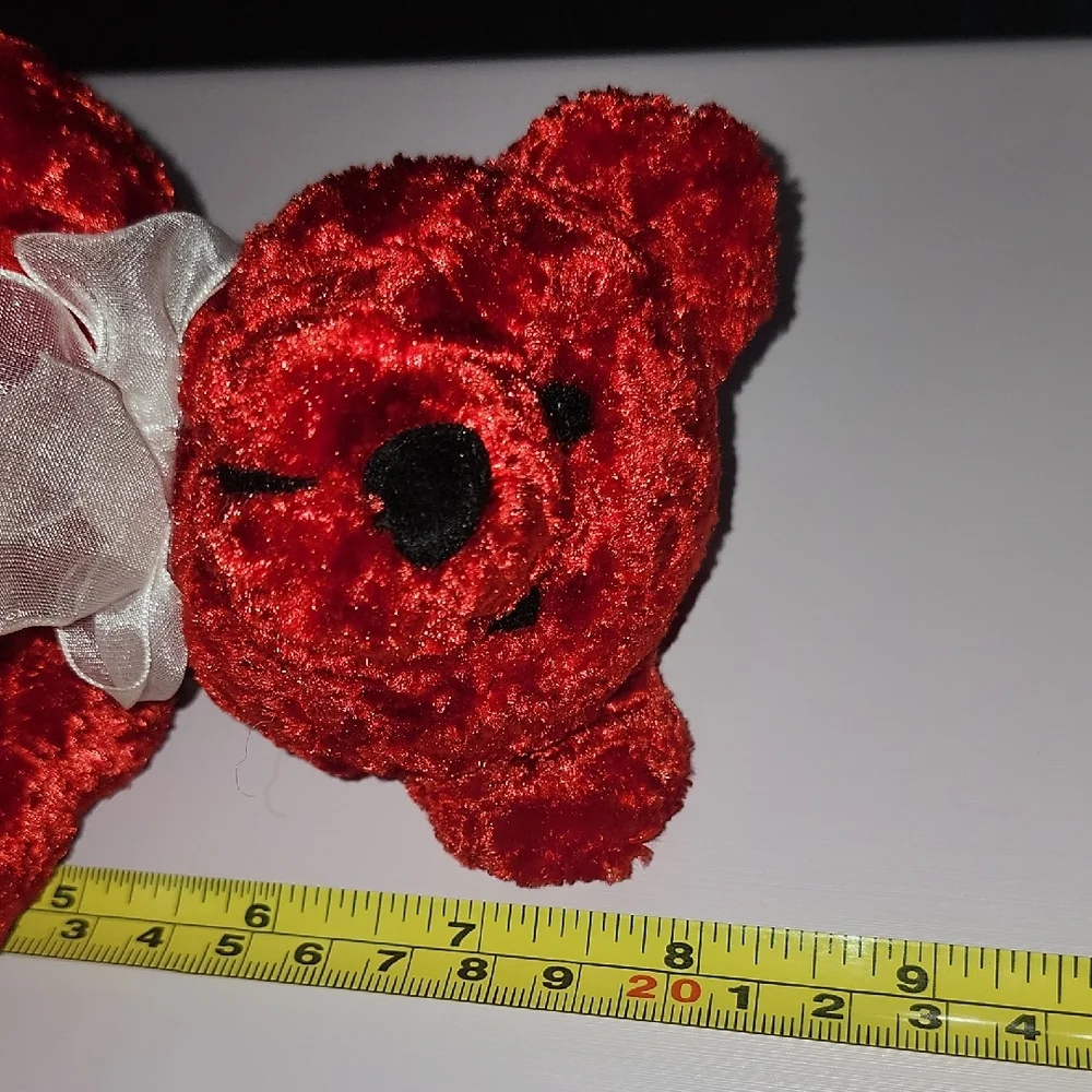 Plush Red Teddy Bear with White Heart and bow Valentine's Bear Stuffed Animal
